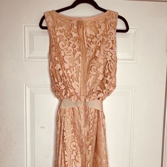 Mother of the Bride Tadashi Shoji Rose Gold Lace Belted Cocktail Dress - Picture 3 of 11